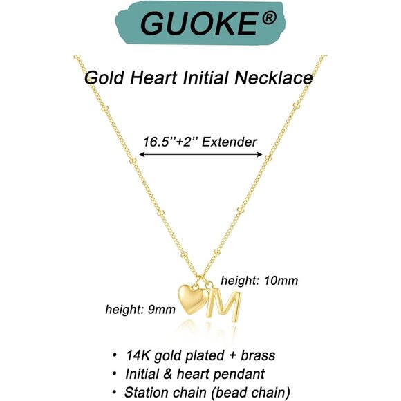 Stylish Gold Heart Initial Necklace - Perfect for Any Occasion, 16.5-Inch - Picture 6 of 8